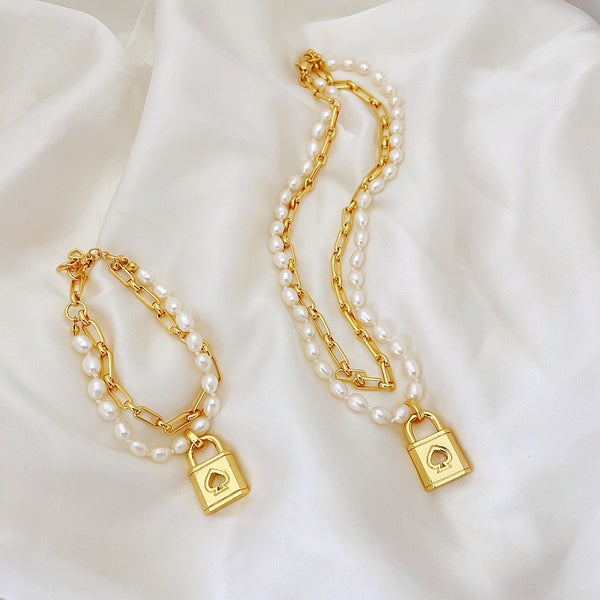 Pearl Gold Chain Layered Bracelet, Necklace or Full Set - Zafari Studio Jewelry